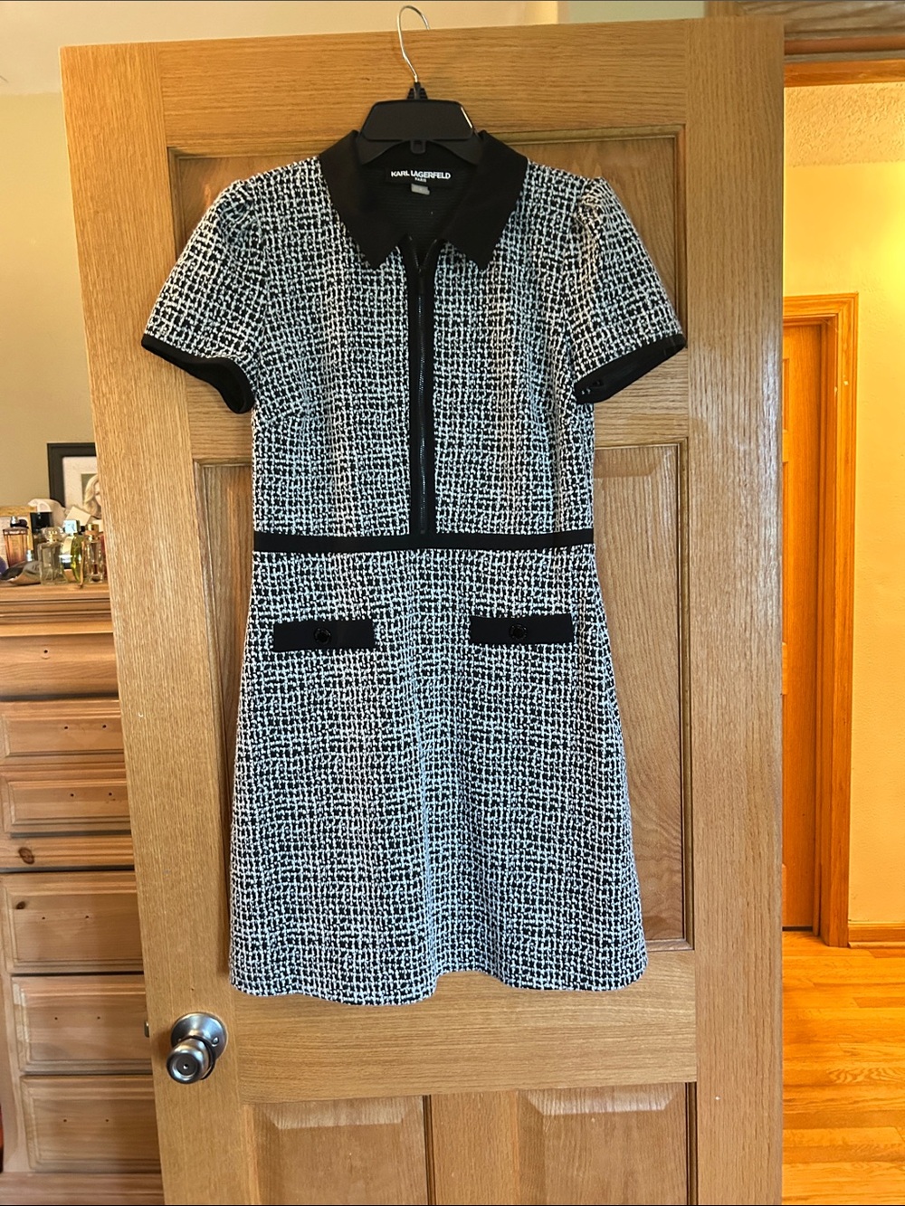 Karl Lagerfeld Black & White Textured Tweed Mini Dress